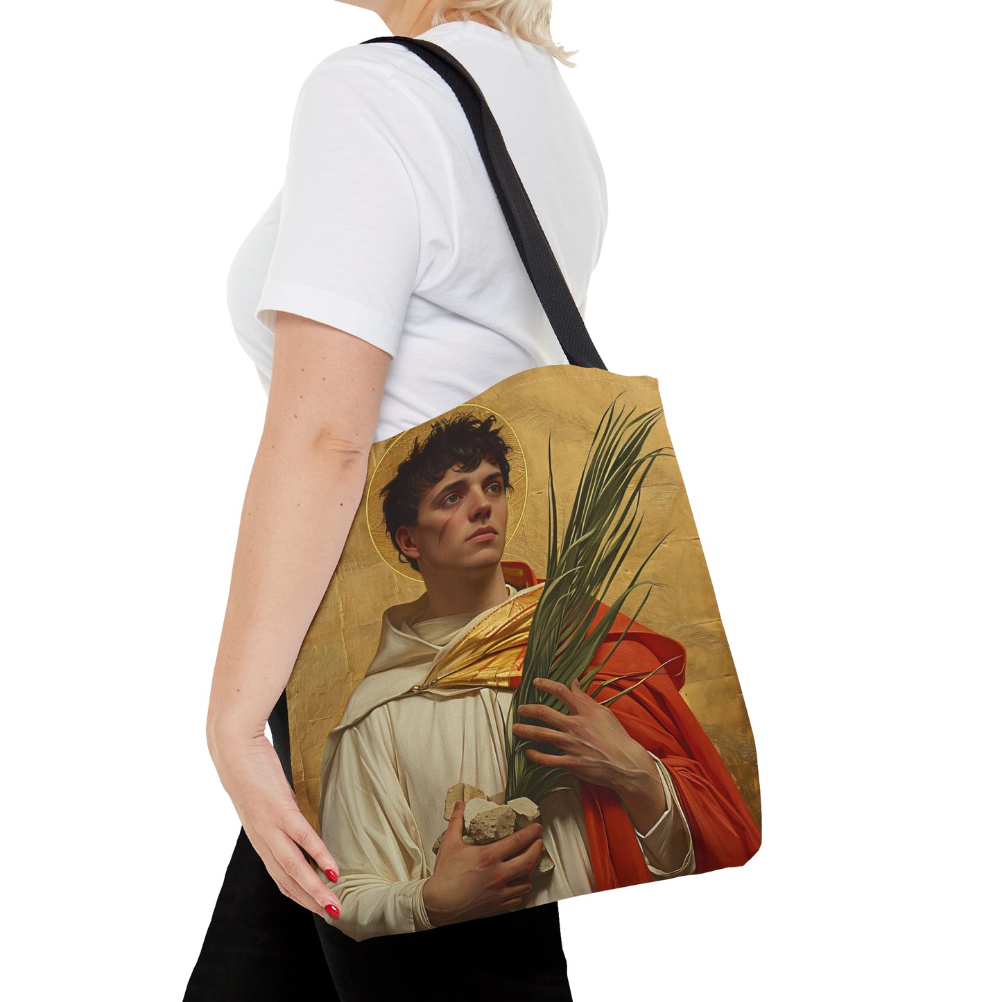 Saint Stephen Tote Bag - Large Medium Small Faith Art Bag - Re usable Tote Purse - Double Sided - Catholic Art Bag