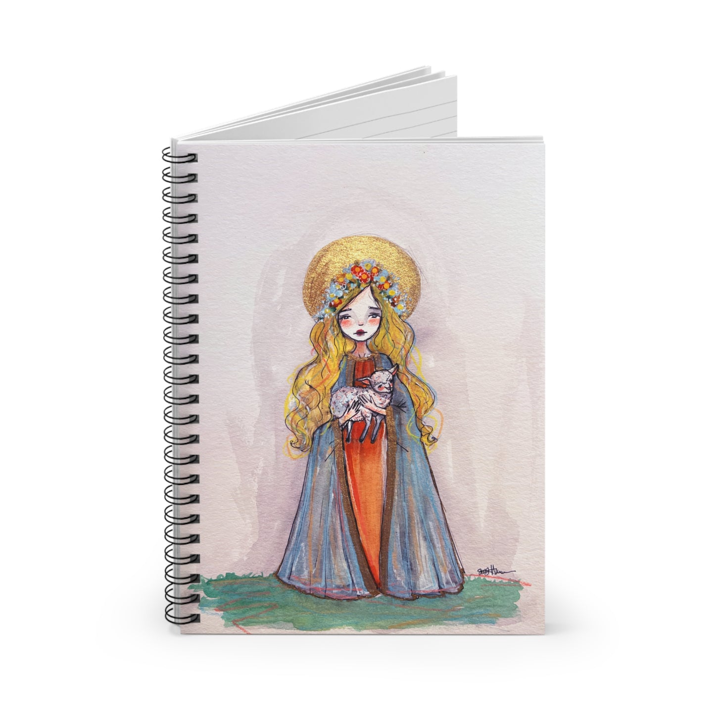 Saint Agnes of Rome Catholic Spiral Notebook | Christian Prayer Journal | Hand-Drawn Sacred Art Notebook Religious Journal