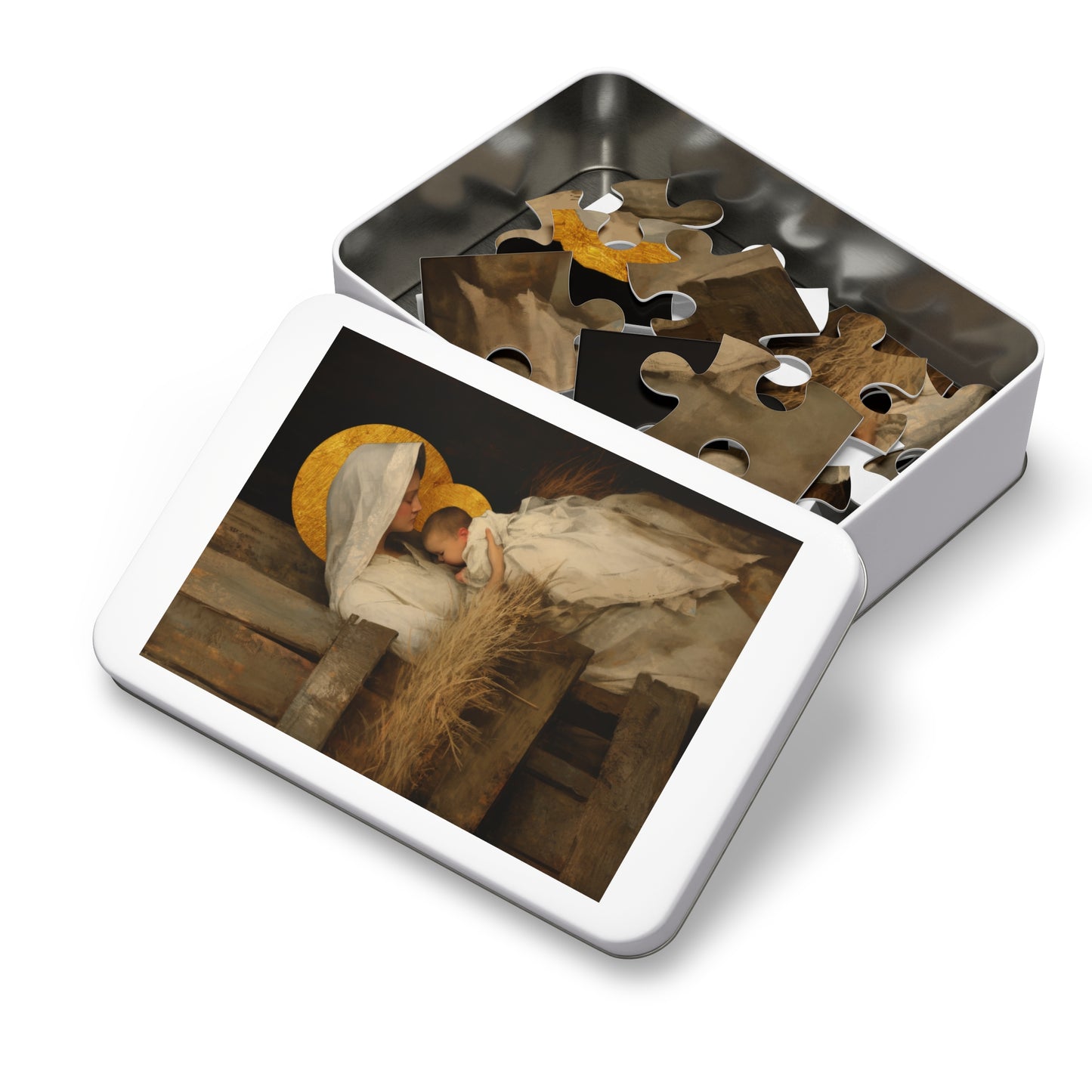 Our Lady of the Manger - Mother Mary and the Christ Child - Puzzle & Keepsake Tin - Religious Jigsaw Puzzle (30, 110, 252, 500,1000-Piece)