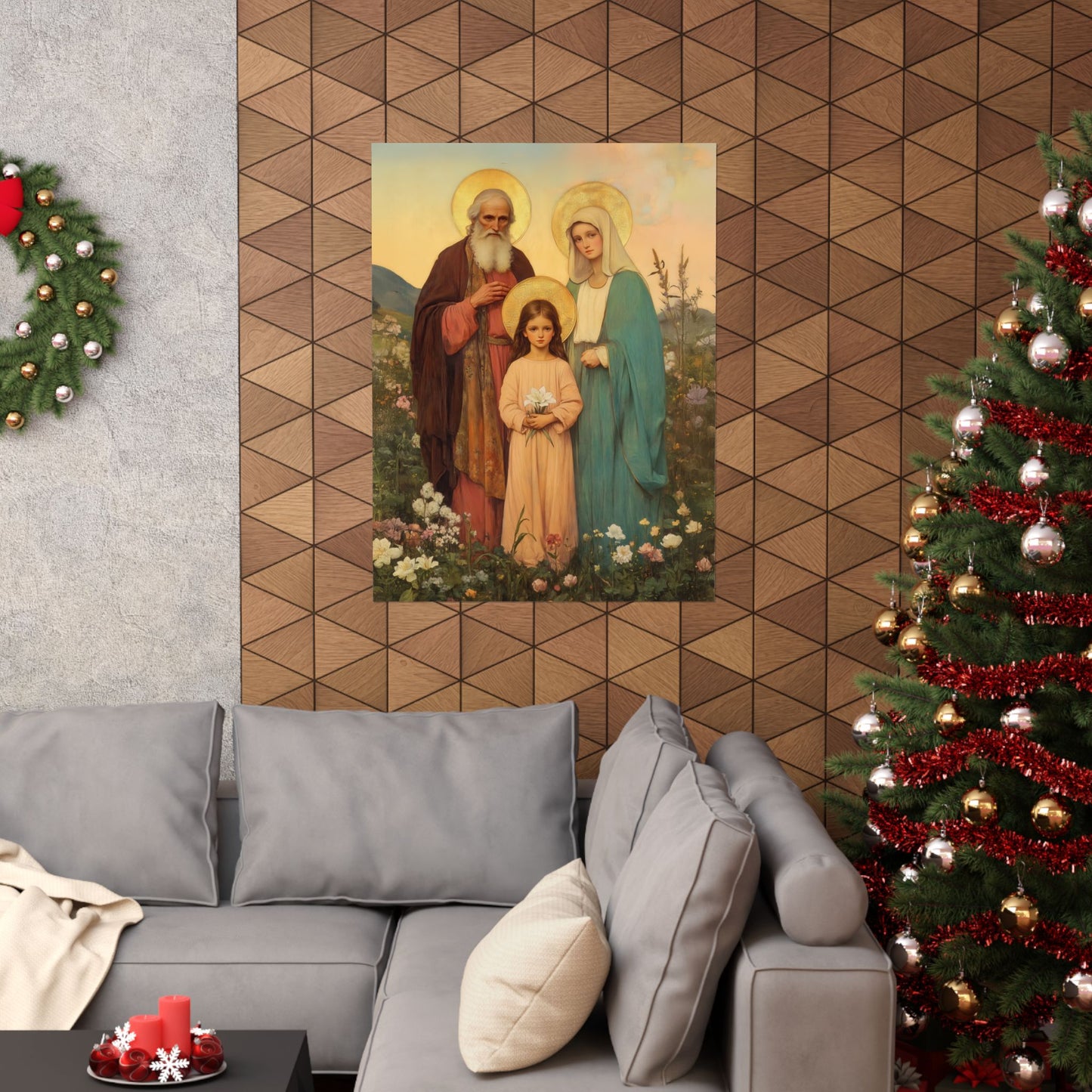 Saints Joachim and Anne with Young Mary - Sanctified Souls Print - Multiple Sizes - Premium Matte Vertical Posters