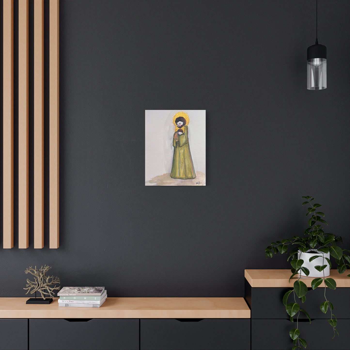 Saint Joseph and Child Jesus Catholic Canvas Print | Hand-Drawn Watercolor Sacred Art | Christian Devotional Wall Art
