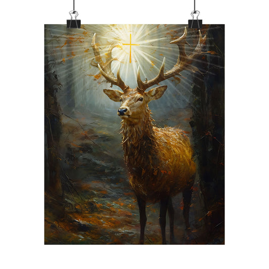 The Stag of Saint Hubert / Saint Hubertus Stag - Sanctified Souls Print - Multiple Sizes - Premium Matte Vertical Posters