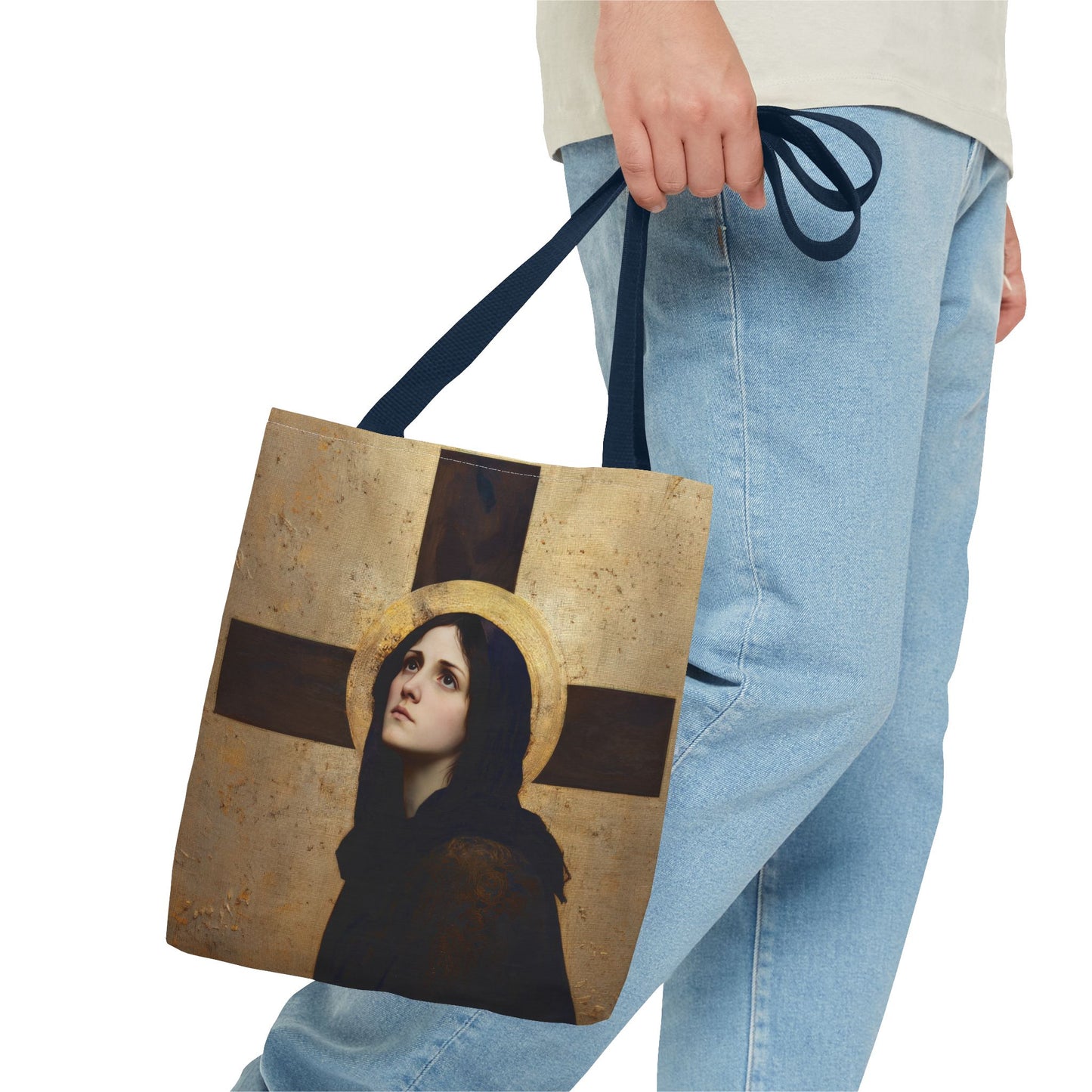 Our Lady of the Cross - Mother Mary  - Our Lady of the Crucifix - Marian Art - Tote Bag - Large Medium Small Faith Art Bag - Tote Purse