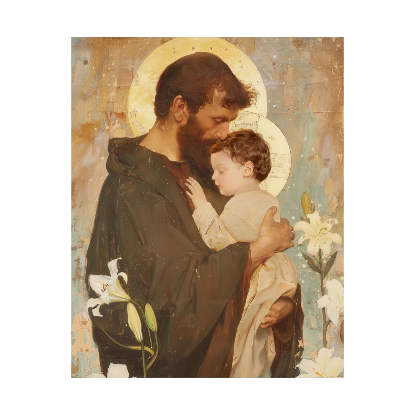 Saint Joseph and the Christ Child  - Sanctified Souls Print - Multiple Sizes - Premium Matte Vertical Posters