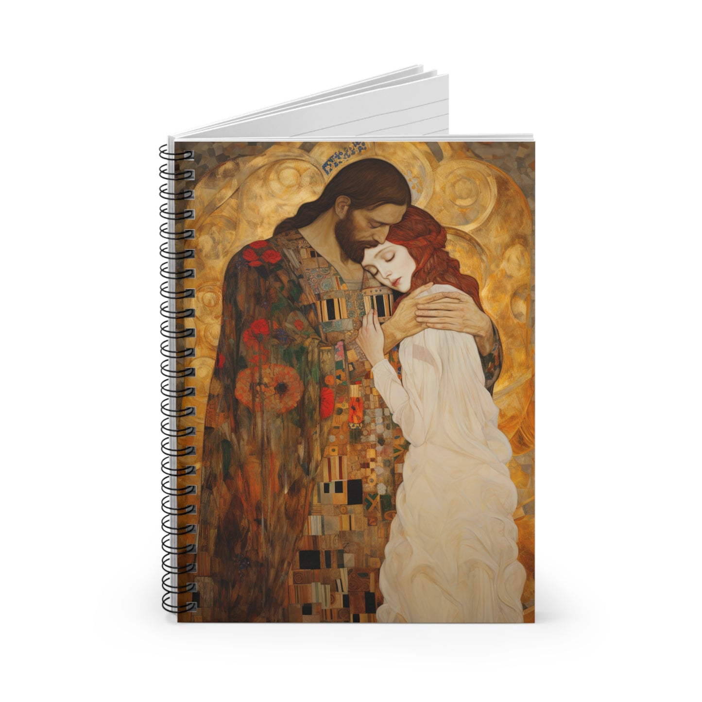 Christ Embracing Mary Magdalene Journal - Sanctified Souls Art - Religious Notebook - Spiral Notebook - Based on Klimt's The Kiss