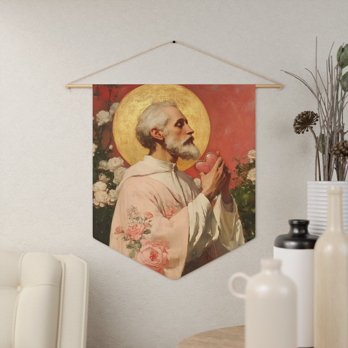 Saint Valentine Pennant / Banner / Wall Hanging - Prayer room art - 18" x 21" - Catholic - Large Banner - Catholic Home Art