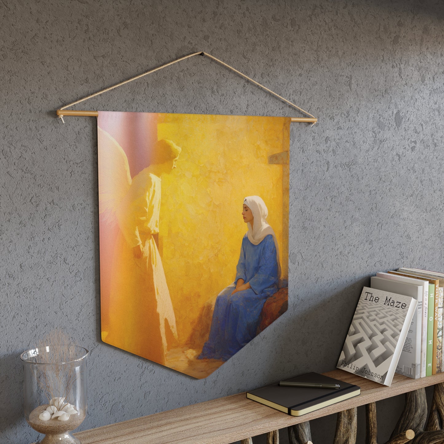 Mary's Yes - Quiet Fiat - Mother Mary - Marian Art - Pennant / Banner / Wall Hanging - Catholic Art - Large - 18" x 21"