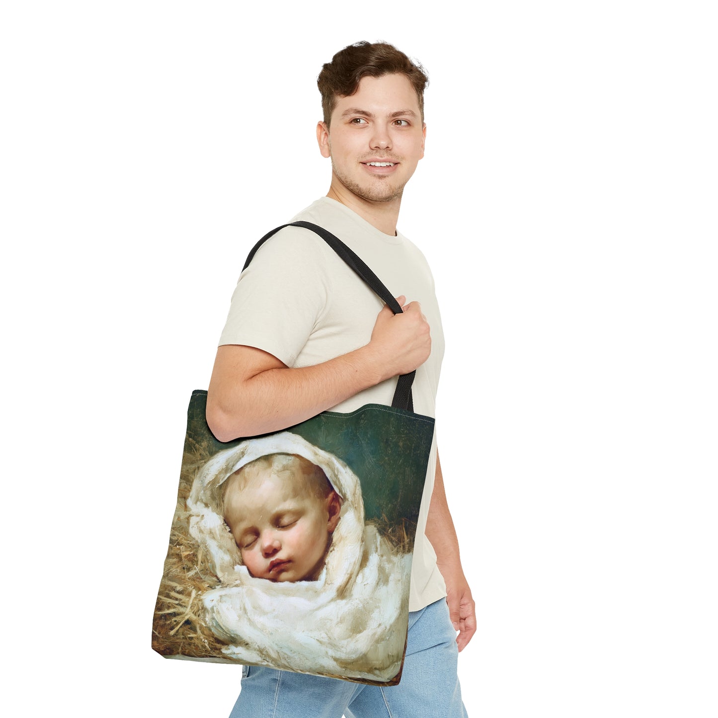 The Christ Child Resting in the Silence of the Manger - Tote Bag - Large Medium Small Faith Art Bag - Catholic Faith Purse
