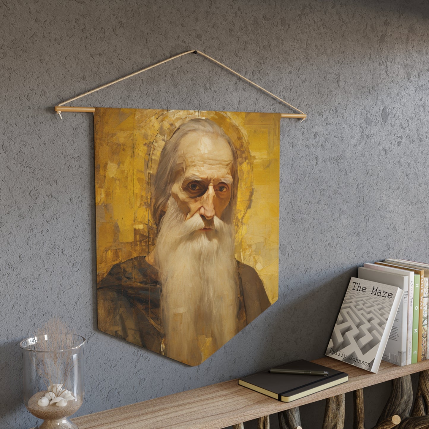 Saint Athanasius the Athonite Pennant / Banner / Wall Hanging - Prayer room art - 18" x 21" - Catholic prayer Religious Christian Gift