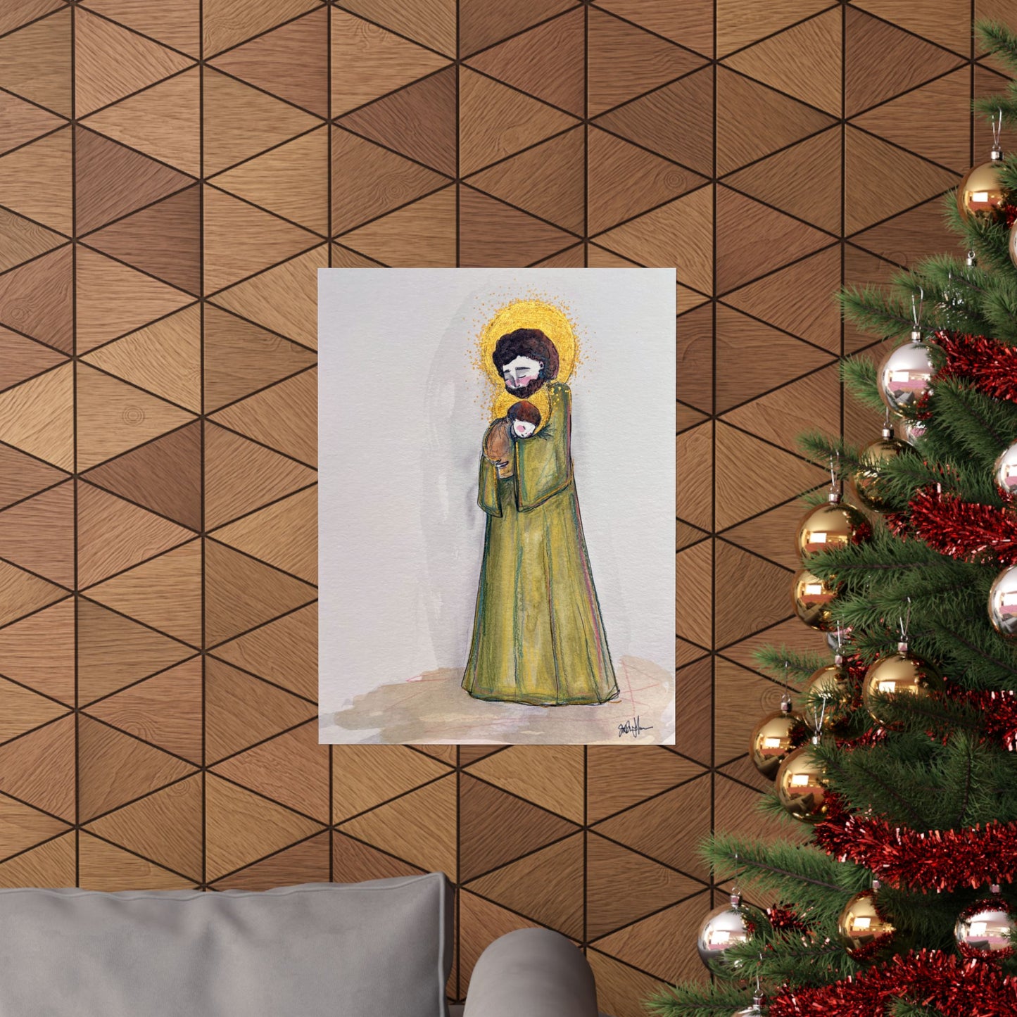 Saint Joseph and Child Jesus Catholic Art Print | Hand-Drawn Watercolor Sacred Artwork | Christian Devotional Wall Art