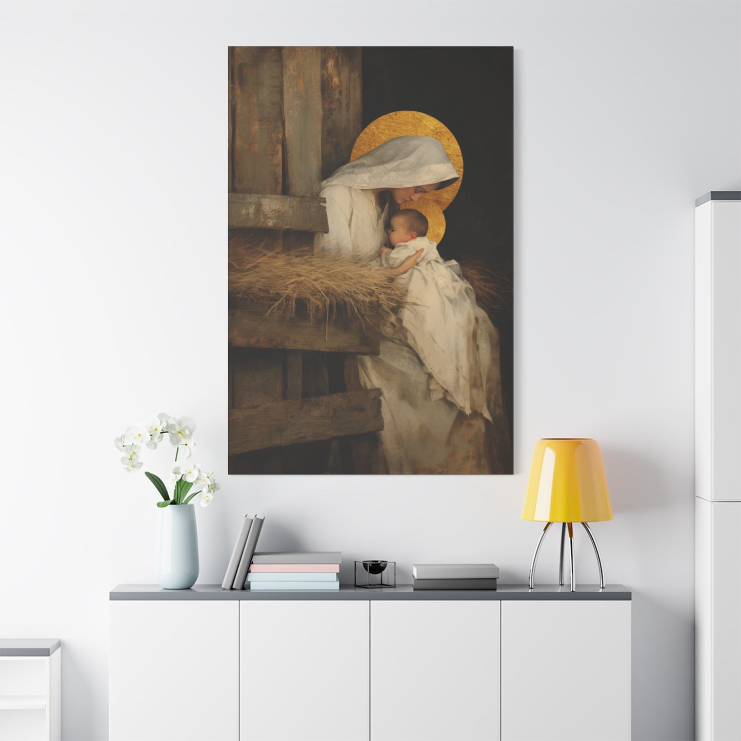 Our Lady of the Manger - Mother Mary and the Christ Child - Gallery Wrapped Canvas - Print - Religious Art for your Home - Catholic