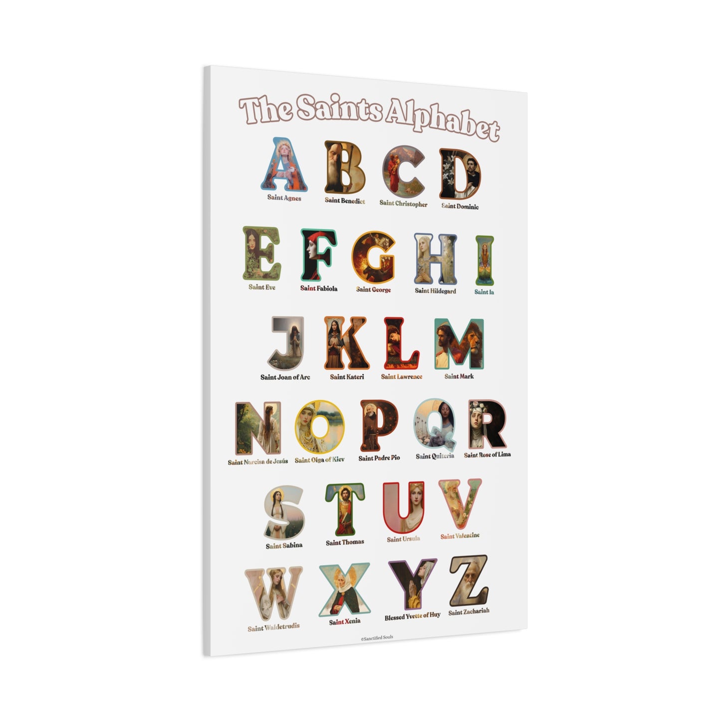Catholic Saints ABC Alphabet Canvas - A to Z Saints Wall Art - Catholic Saints Chart - Catholic Nursery / Homeschool - Saints of the Church