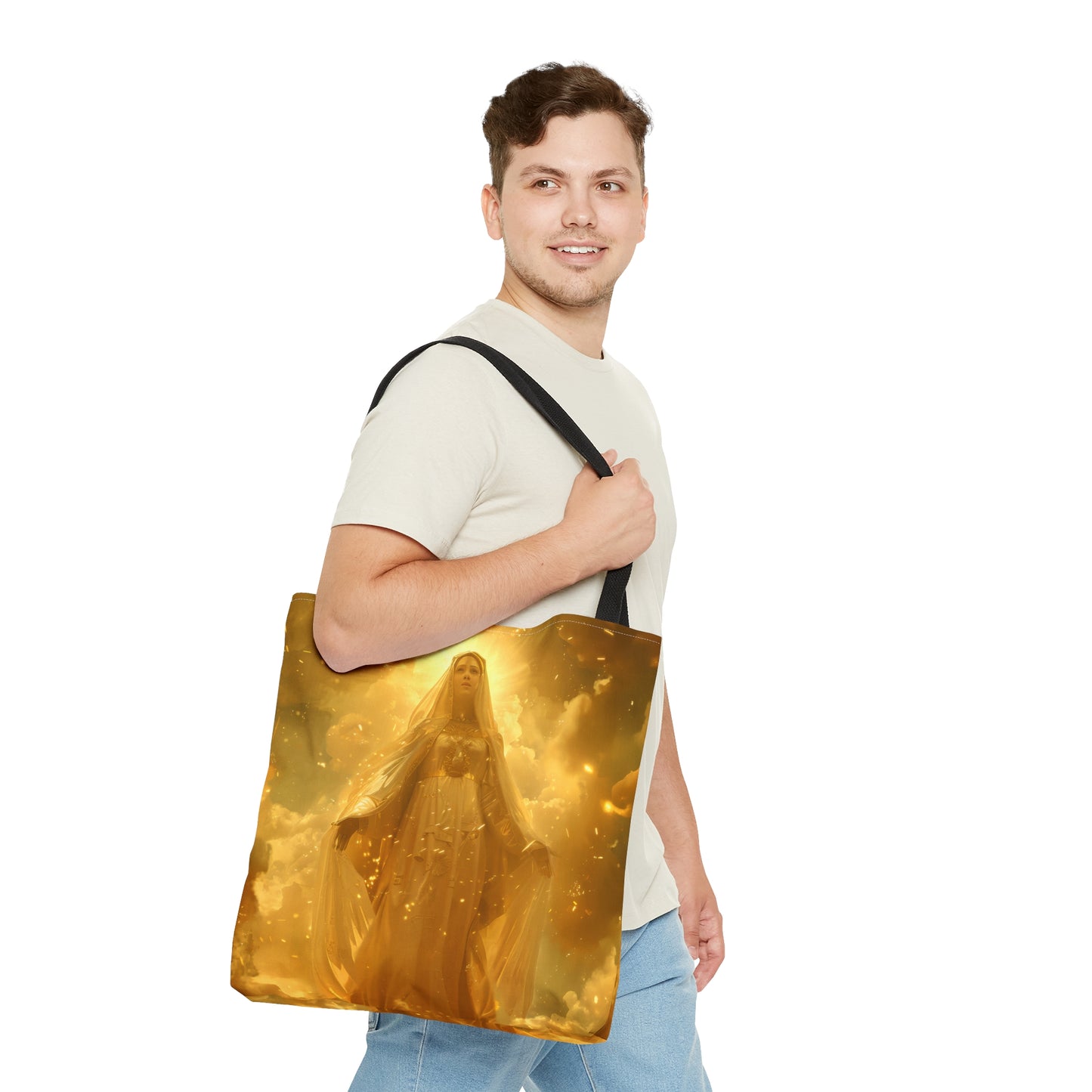 Virgin Mary - Mystical Sun - Golden Mary Tote Bag - Large Medium Small Faith Art Bag - Catholic Faith Purse - Religious Carry All