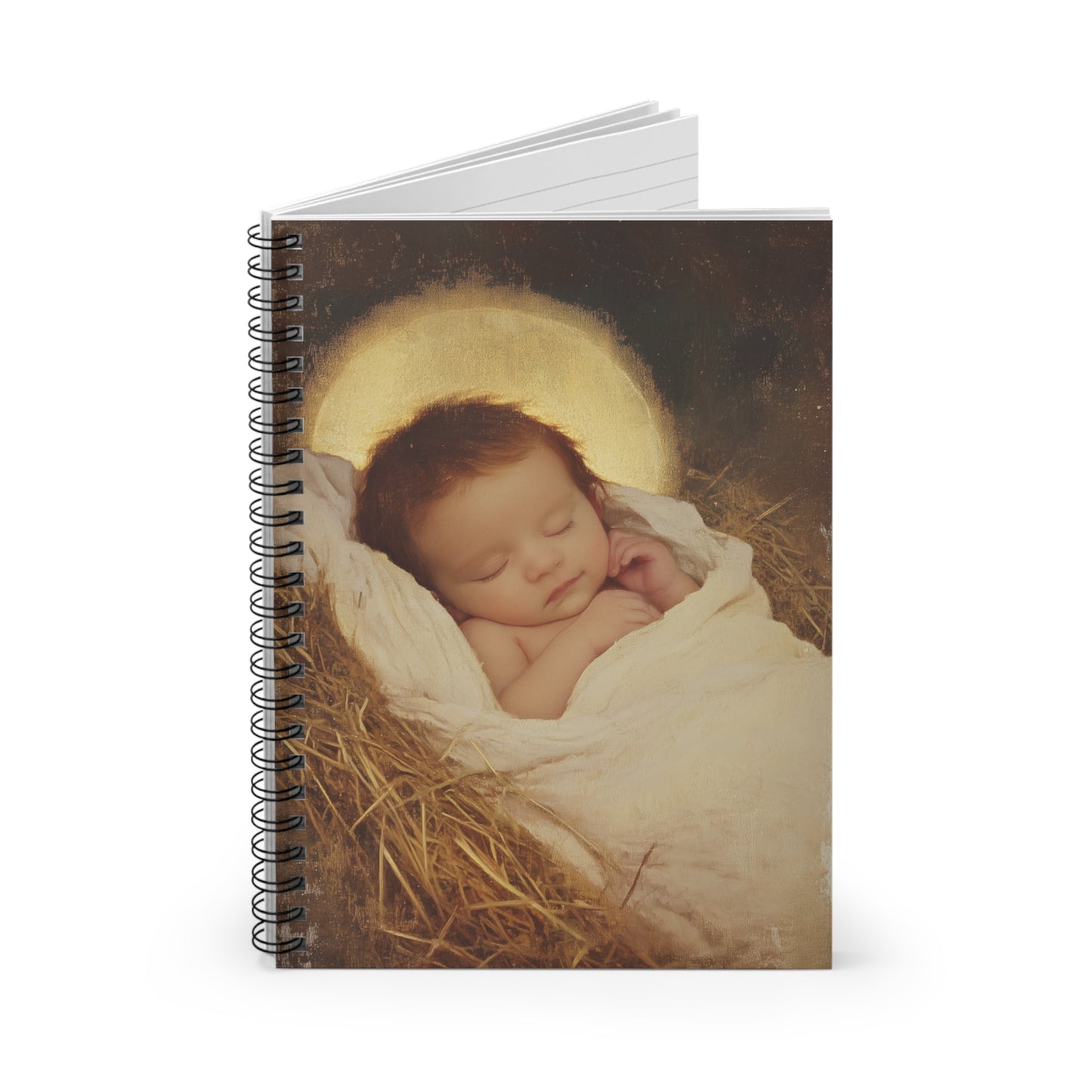 Jesus, the Newborn Light of the World - Sanctified Souls Art - Religious Based Notebook - Spiral Notebook