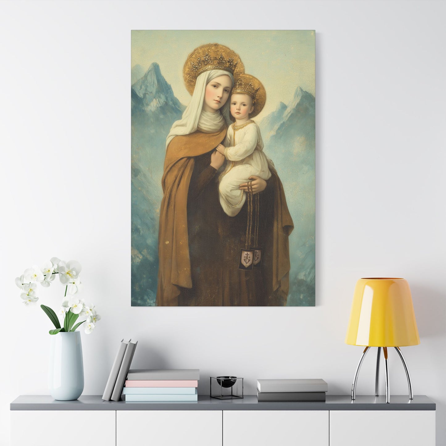 The Gift of the Scapular - Our Lady of Mount Carmel Wrapped Canvas Print - Multiple Sizes - Catholic Home art Matte Canvas, Stretched