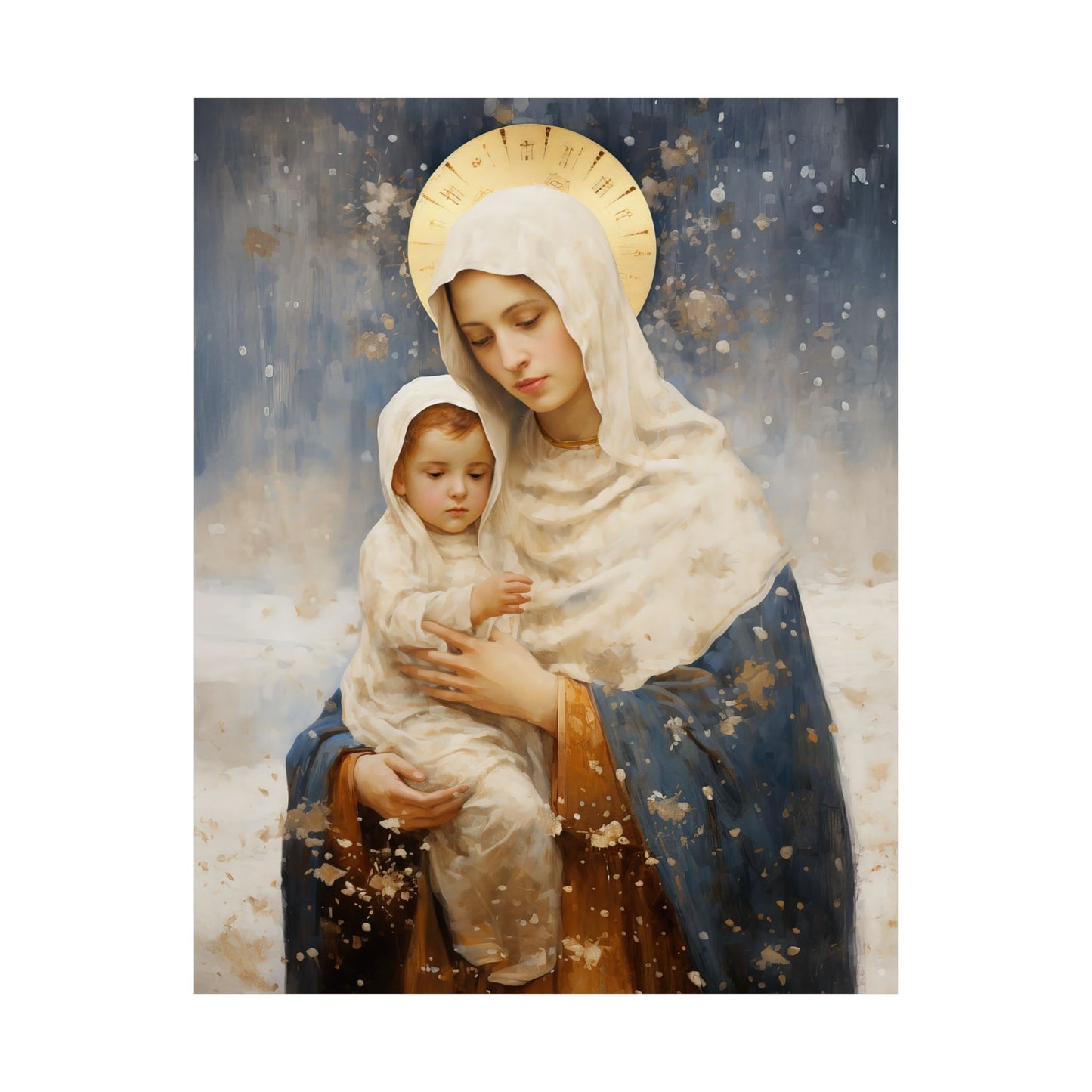 Winter's Grace : Our Lady of the Snows Print - Sanctified Souls Print - Multiple Sizes - Premium Matte Vertical Posters