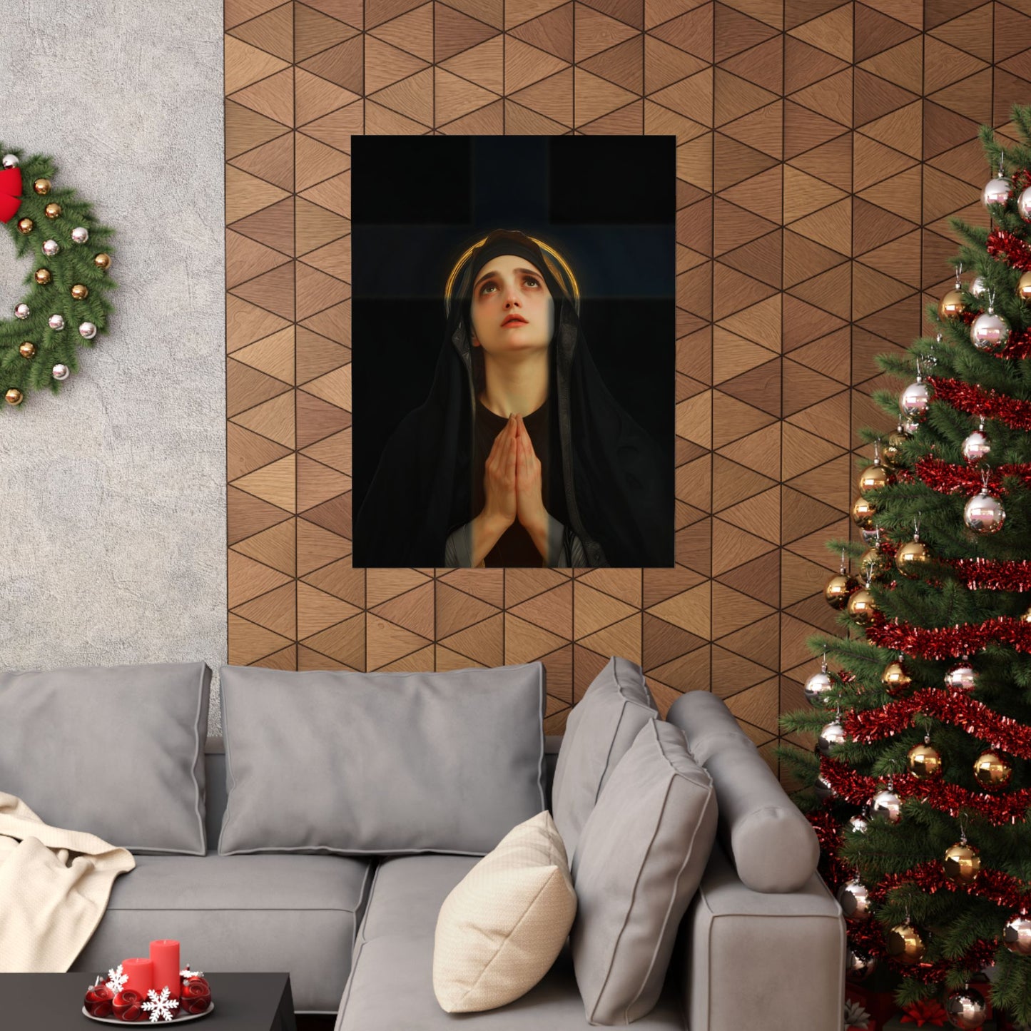 Our Lady of the Cross - Mother Mary  - Our Lady of the Crucifix - Marian Art  - Sanctified Souls Print - Multiple Sizes - Premium Posters