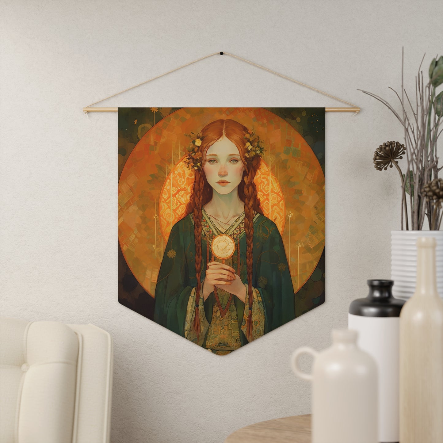 Saint Brigid of Ireland Wall Banner / Wall Hanging / Pennant - Religious Art - Prayer room - Catholic Art - Large Print - 18" x 21"