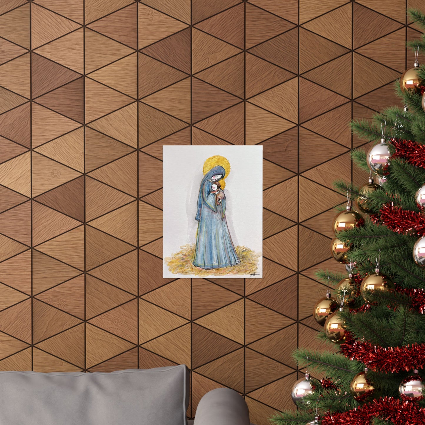 Our Lady of the Manger Catholic Art Print | Hand-Drawn Watercolor Virgin Mary Artwork | Christian Devotional Wall Art