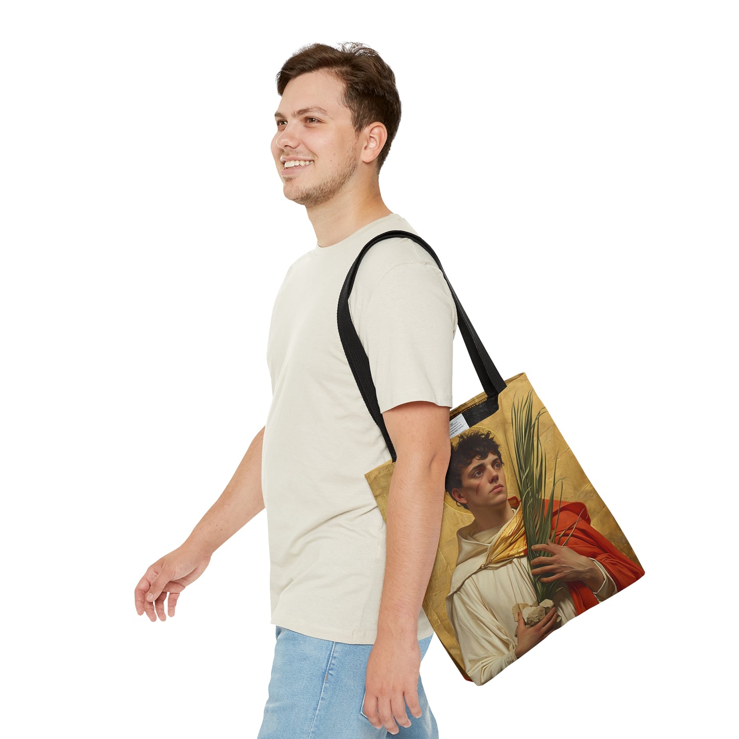 Saint Stephen Tote Bag - Large Medium Small Faith Art Bag - Re usable Tote Purse - Double Sided - Catholic Art Bag