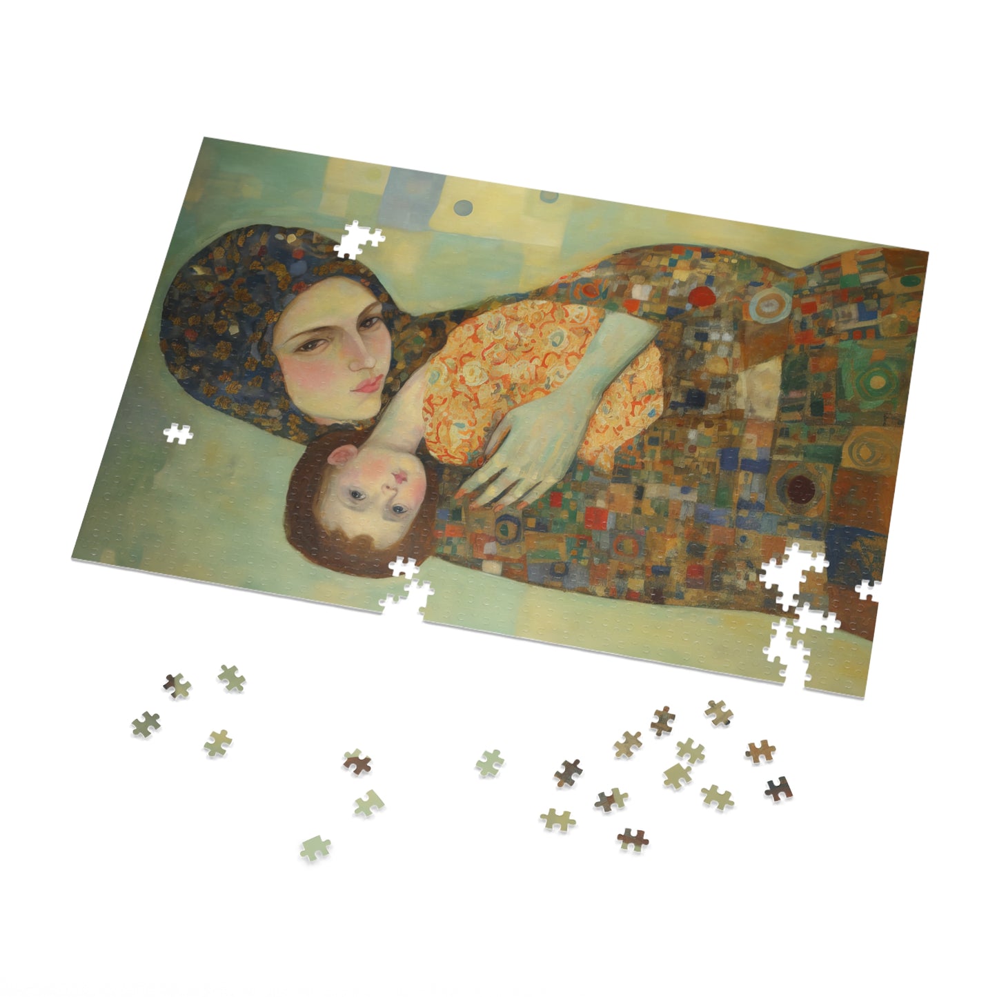 Cherished Blessing - Mary with Her Son - Based on Gustav Klimt's The Kiss - Religious Jigsaw Puzzle (30, 110, 252, 500,1000-Piece)