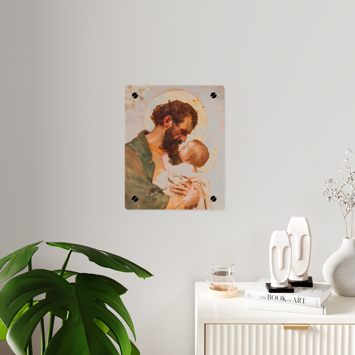 Saint Joseph, Pillar of the Holy Family Acrylic Wall Art Panel - Ready to Hang Acrylic Print - Catholic Saint - The Christ Child and Joseph