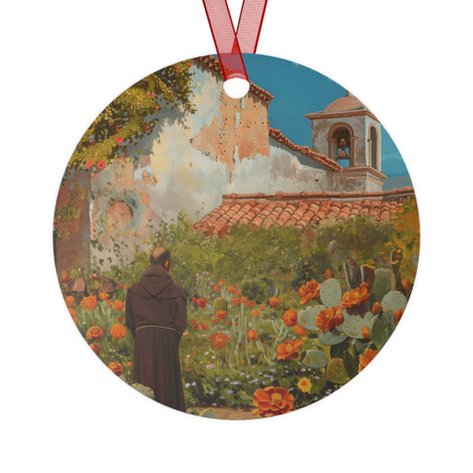 Saint Junípero Serra Metal Ornament - Religious Holiday Christmas Ornament and Keepsake - Double sided - Prayer  - Santa Barbara Mission
