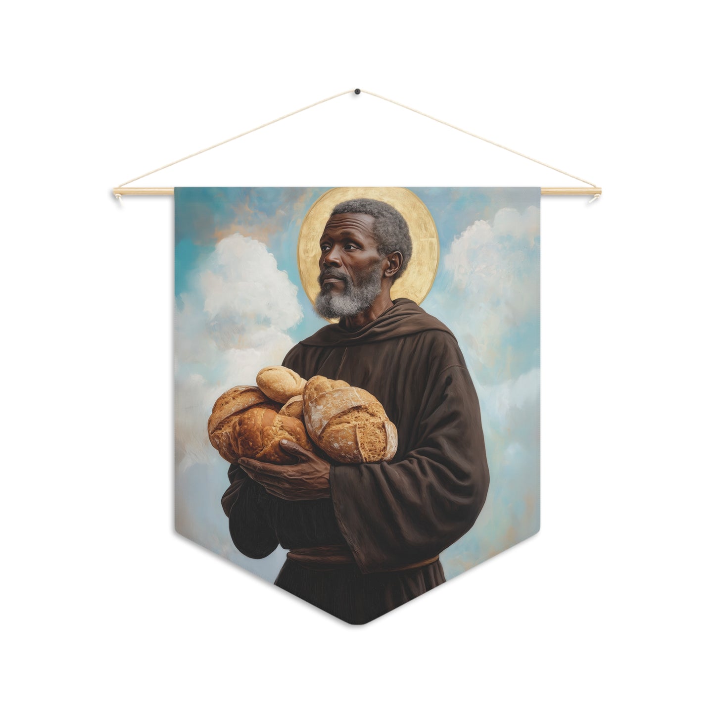Saint Benedict the Moor Pennant / Banner / Wall Hanging - Prayer room art - Catholic Home - Saint Art for your home - 18" x 21"