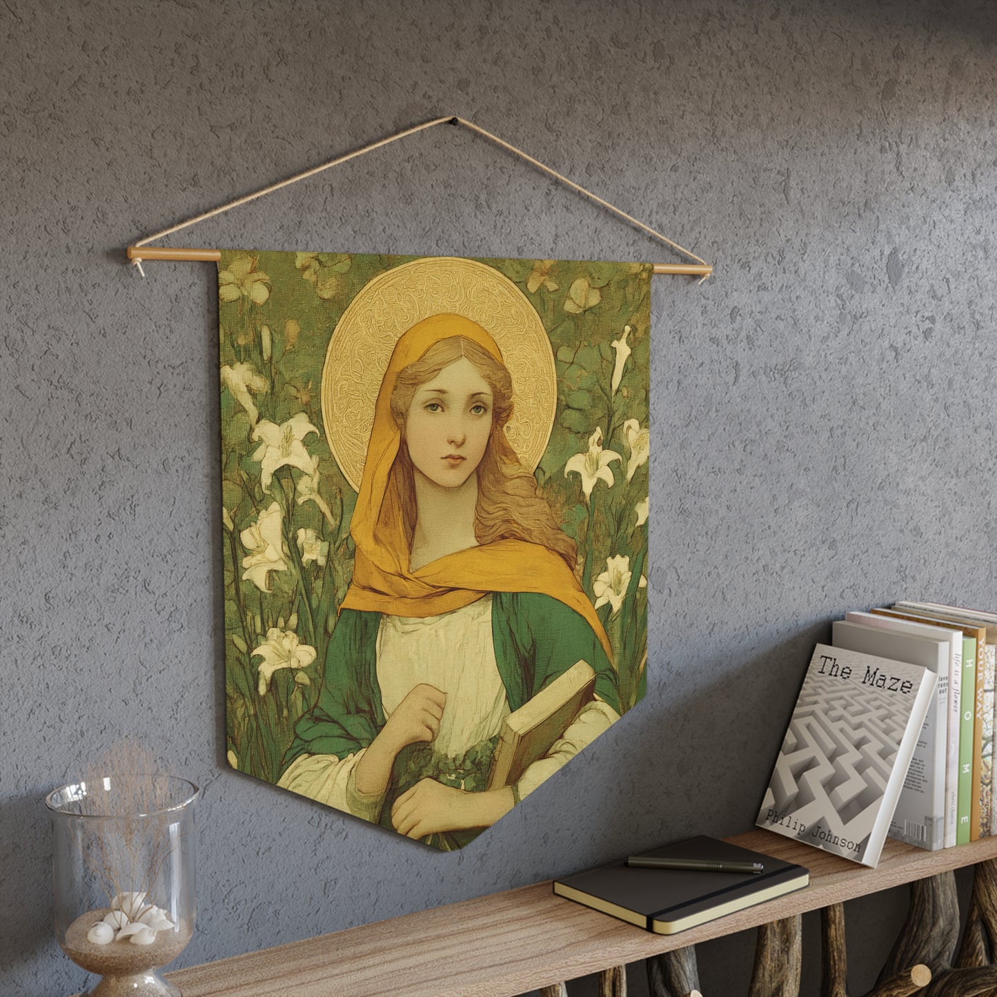 Saint Dymphna Pennant / Banner / Wall Hanging - Prayer room art - Catholic Home - 18" x 21"