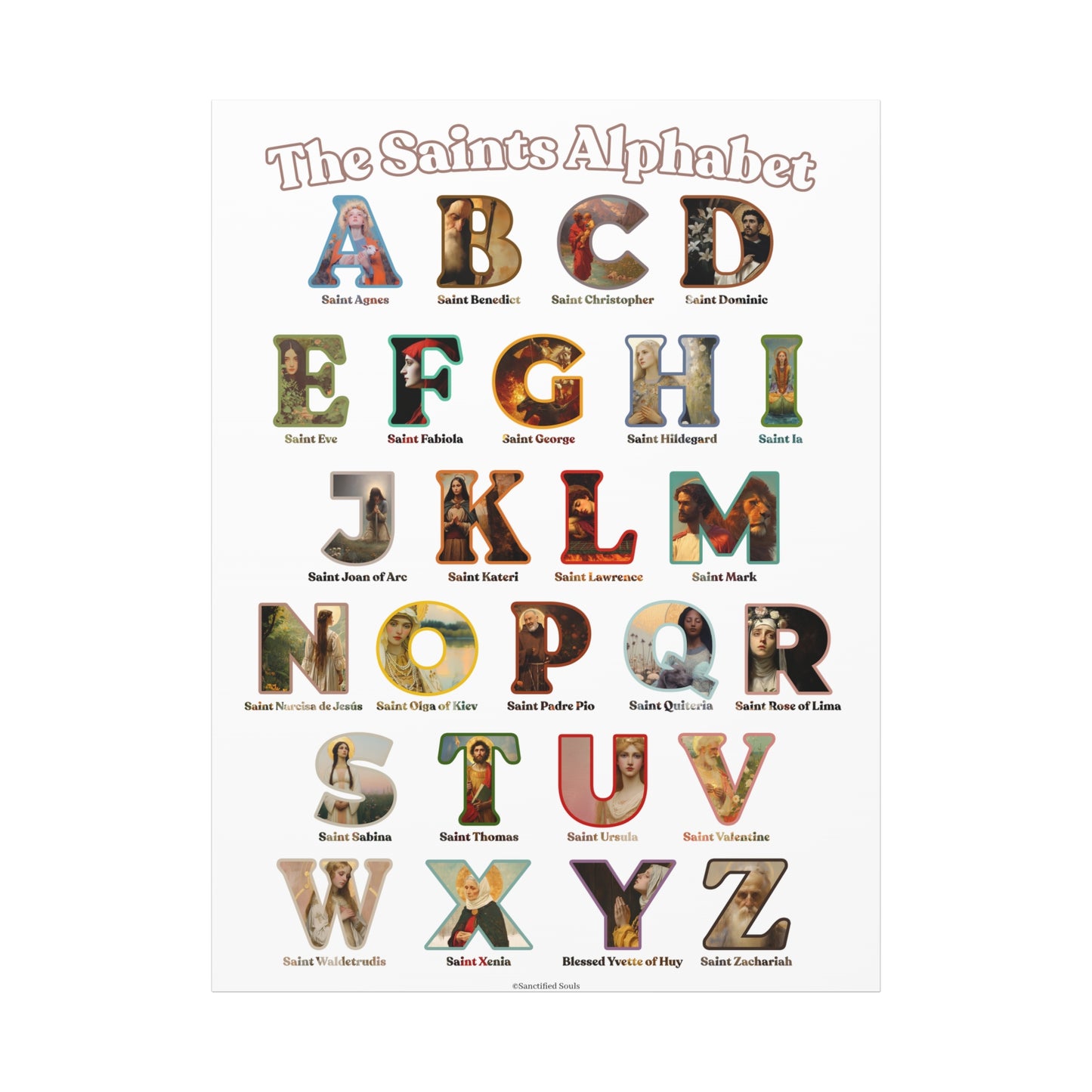 Catholic Saints ABC Alphabet Canvas - A to Z Saints Wall Art - Catholic Saints Chart - Catholic Nursery / Homeschool - Saints of the Church