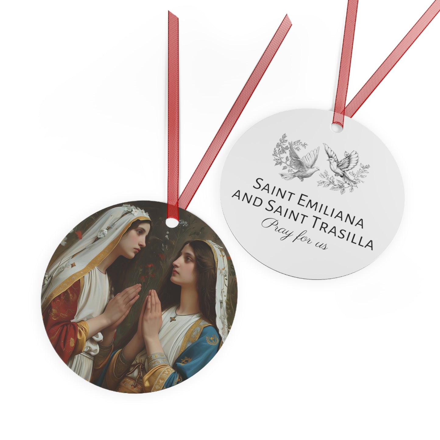 Saints Emiliana and Trasilla Ornament - Religious Holiday Christmas Ornament and Keepsake - Double sided Keepsake Religious Ornament