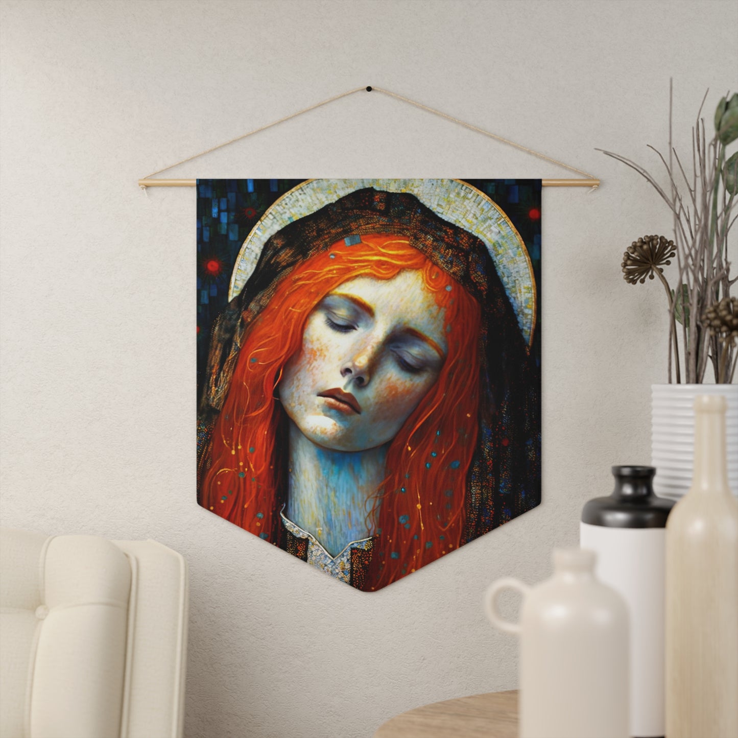 Embracing Grace Wall Banner / Wall Hanging - Saint Mary Magdalene Art Print - Prayer room - Catholic Home Art - 18" x 21"