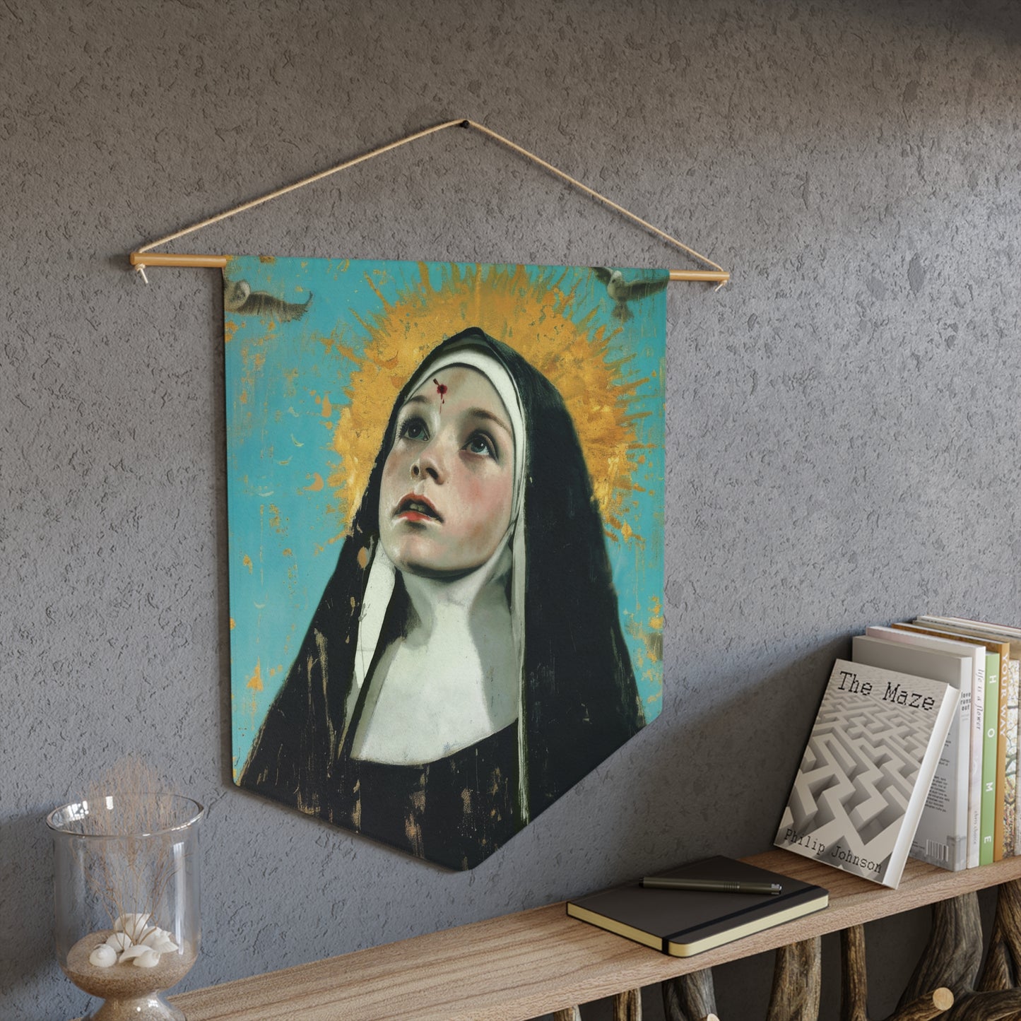 Saint Rita of Cascia Pennant / Banner / Wall Hanging - Prayer room art - Catholic Home Art - Large Saint Art for your home - 18" x 21"