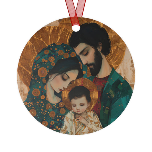 Sacred Love- The Holy Family Portrait Metal Ornament - Religious Holiday Christmas Ornament and Keepsake - Jesus, Mary, Joseph