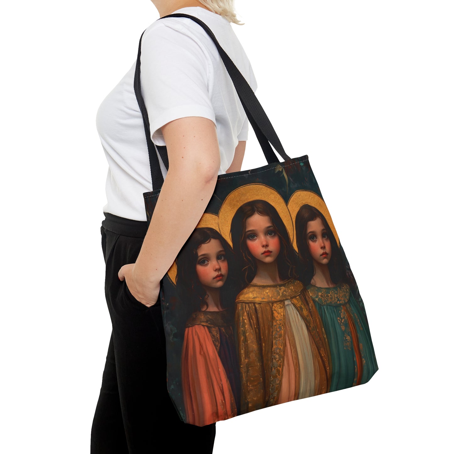 Saints Faith, Hope and Charity - Tote Bag - Large Medium Small Faith Art Bag - Catholic Faith Purse - Double Sided