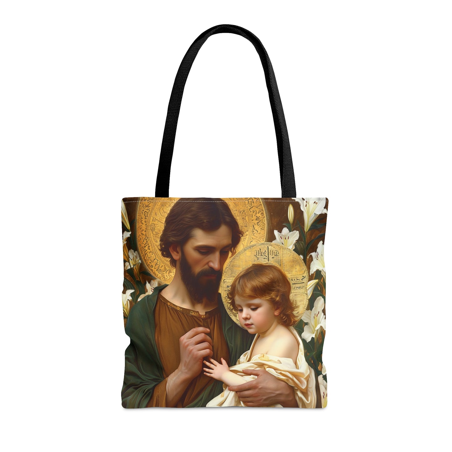 Saint Joseph and Jesus Tote Bag - Large Medium Small Faith Art Bag - Catholic Faith Purse - Double Sided - Religious Art - Christ Child