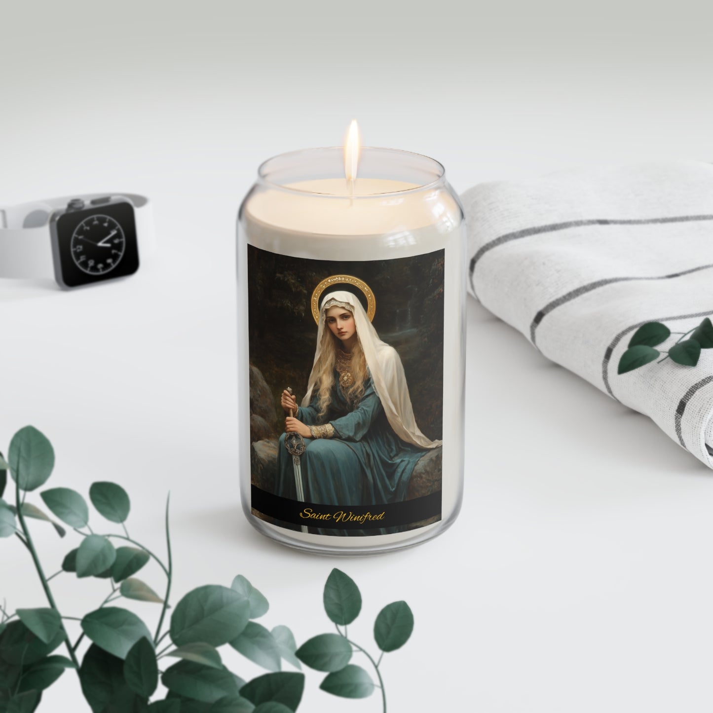 Saint Winifred - Scented Prayer Candle, 13.75oz -  Candle - Catholic Art - prayer room Scented Candle - Religious Saint Art
