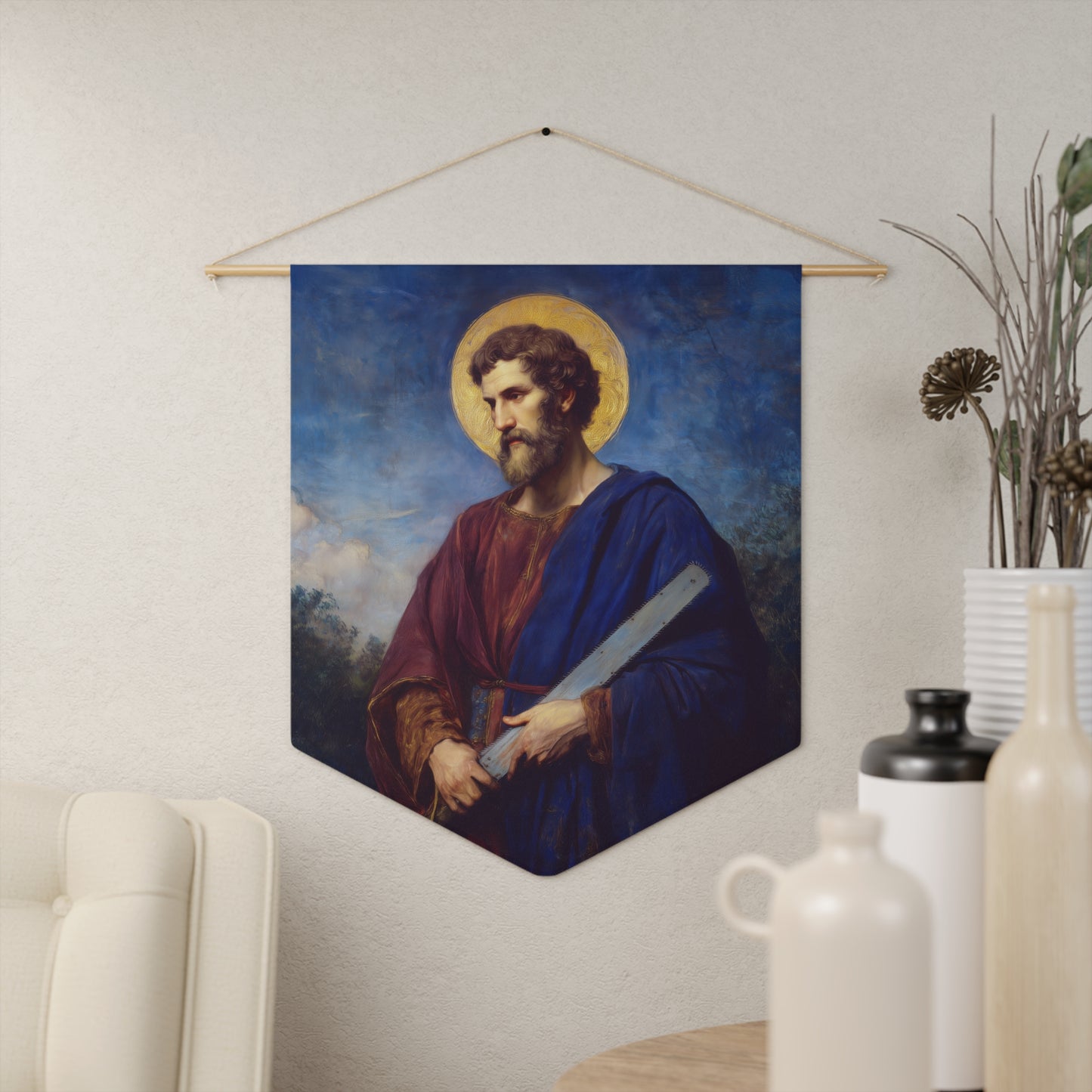 Saint Simon the Apostle  - Wall Banner / Wall Hanging - Christian Art - Prayer room - 18" x 21"