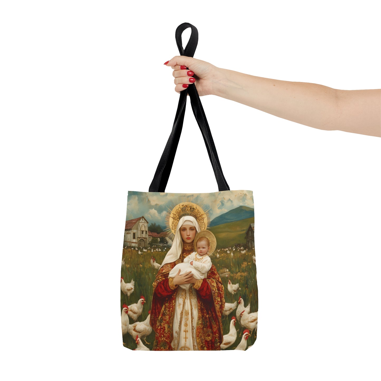 Our Lady of the Hens: Protector of the Humble Flock Tote Bag - Large Medium Small Faith Art Bag - Catholic Faith Purse - Religious