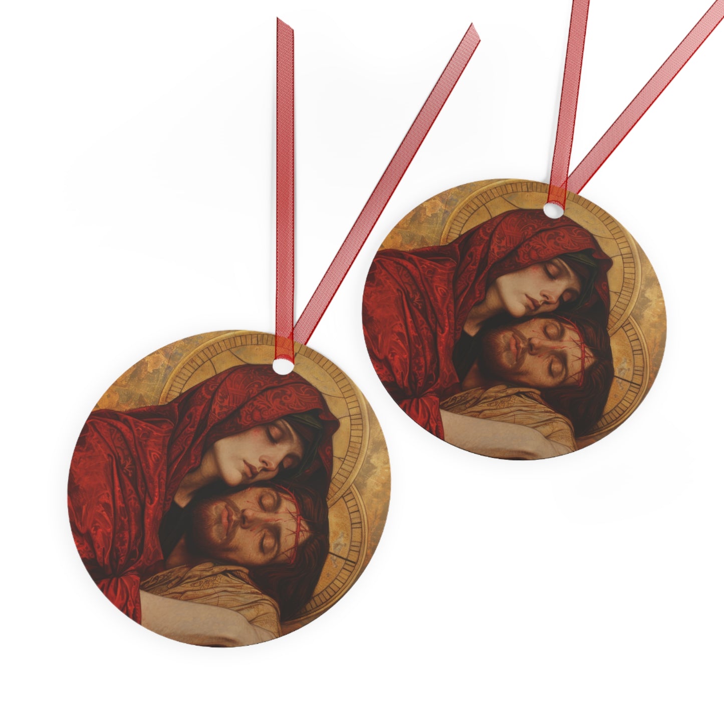 Eternal Sorrow - Mary's Mourning Beneath the Cross Metal Ornament - Religious Holiday Christmas Keepsake