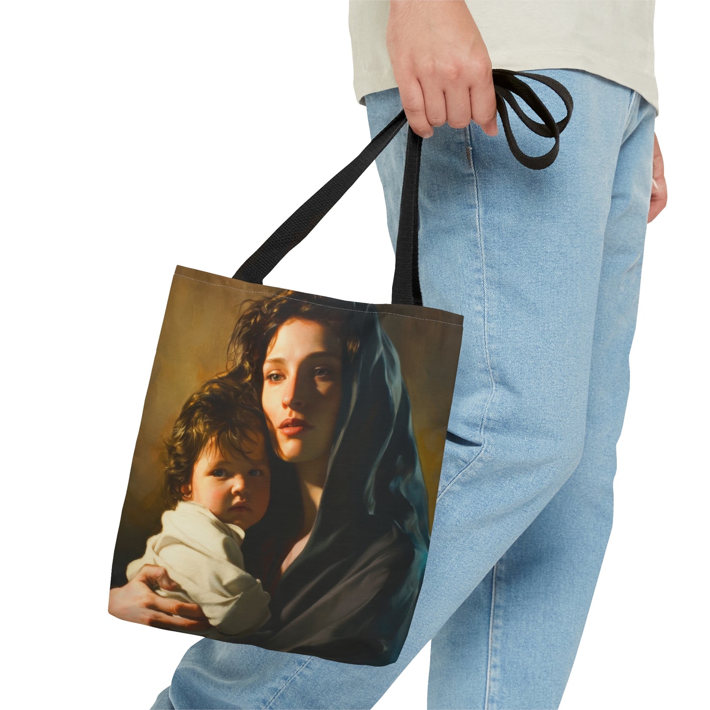 A mother's Gentle Embrace - Mary and The Christ Child Tote Bag - Large Medium Small Faith Art Bag - Catholic Faith Purse