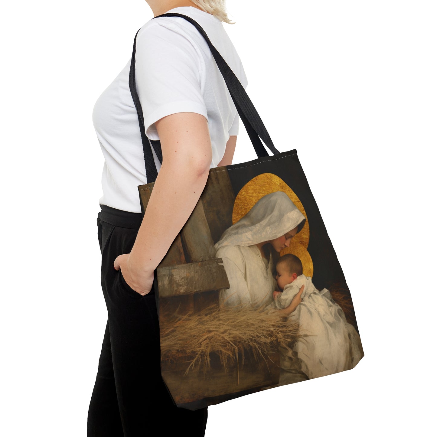 Our Lady of the Manger - Mother Mary and the Christ Child - Tote Bag - Large Medium Small Faith Art Bag - Catholic Faith Purse
