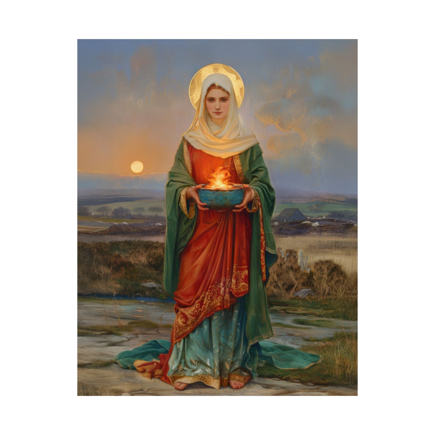 Saint Brigid of Ireland / Kildare - Sanctified Souls Print - Multiple Sizes - Premium Posters - Catholic Art - Christian Home Decor Artwork