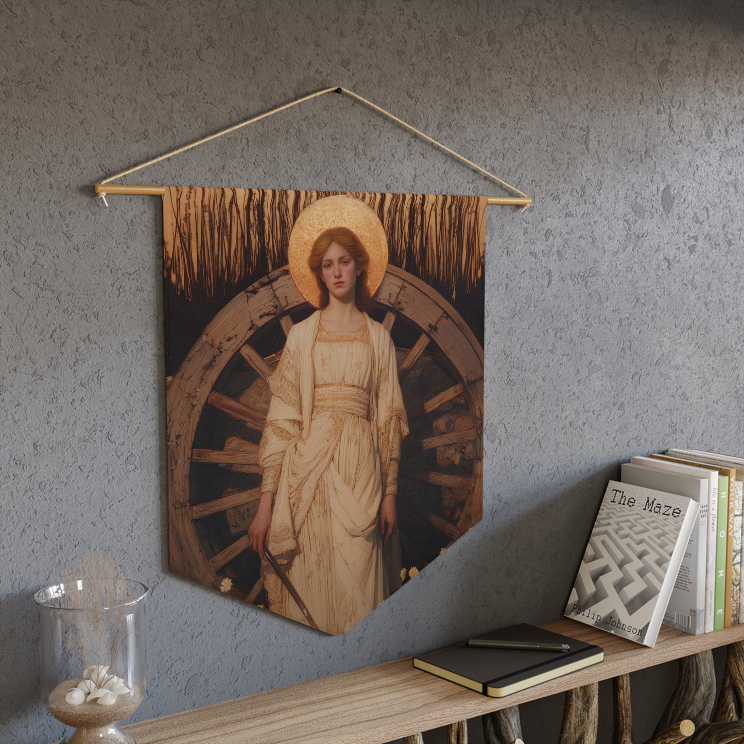 Saint Catherine of Alexandria Pennant / Banner / Wall Hanging - Prayer room art - 18" x 21" - Catholic - Large Banner