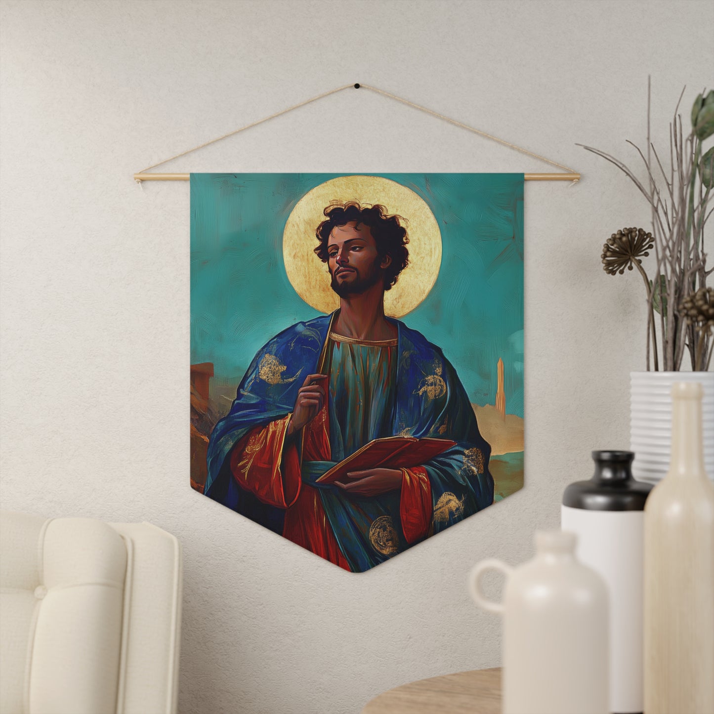 Saint Addal Pennant / Banner / Wall Hanging - Prayer room art - 18" x 21" - Catholic prayer Religious - Large Print Home Decor