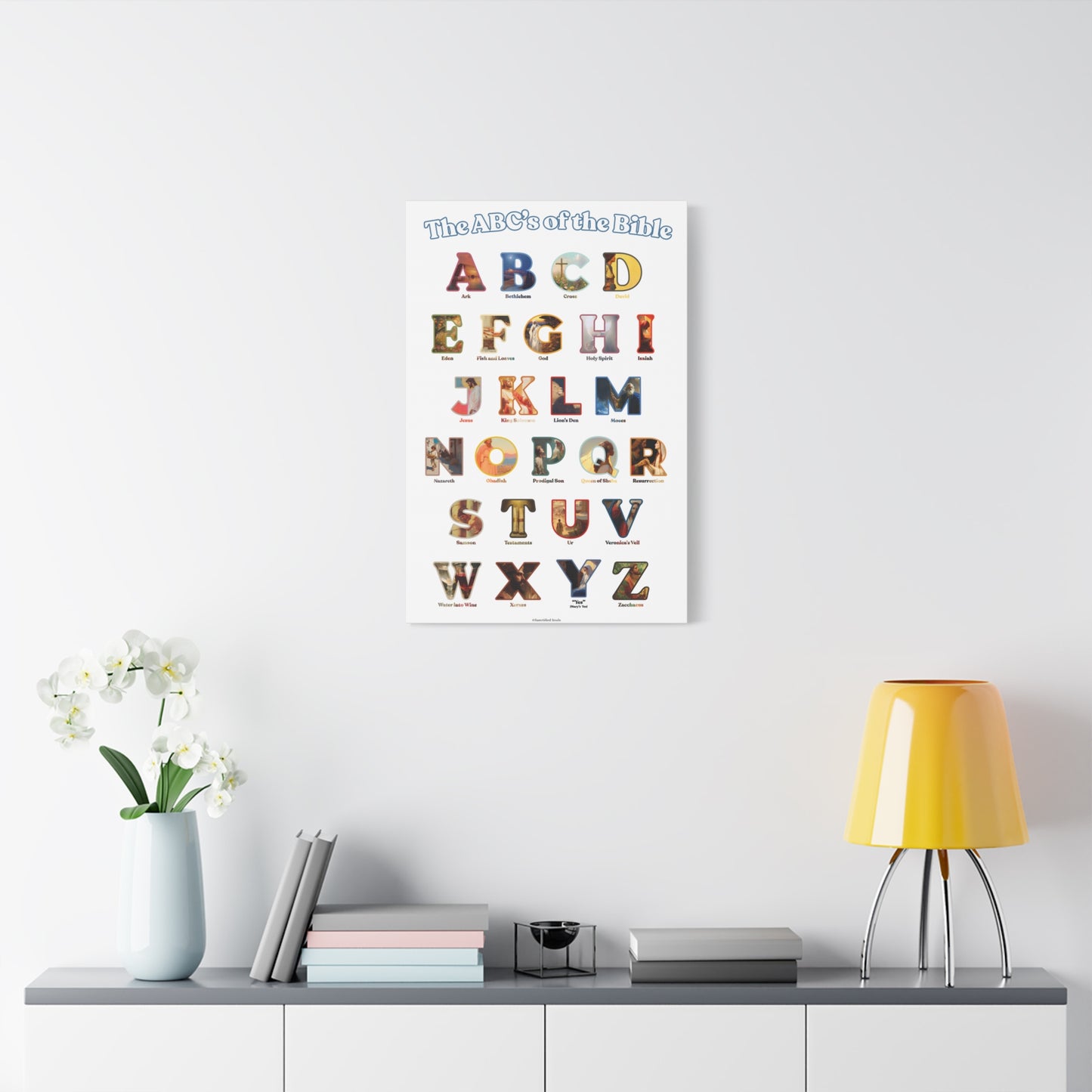 Catholic Bible ABC Prints - Alphabet Canvas - ABCs of the Bible Wall Art - Biblical People Places and Stories -  Homeschool / Sunday School