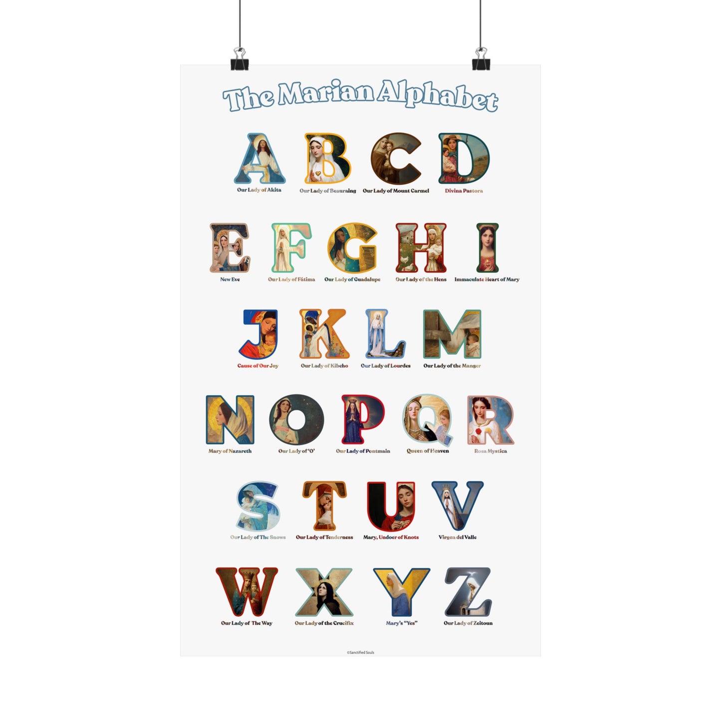 Catholic Marian Alphabet Poster - ABC Wall Art - Marian Titles Catholic Print - Catholic Nursery or Homeschool Faith Decor - Mother Mary Art