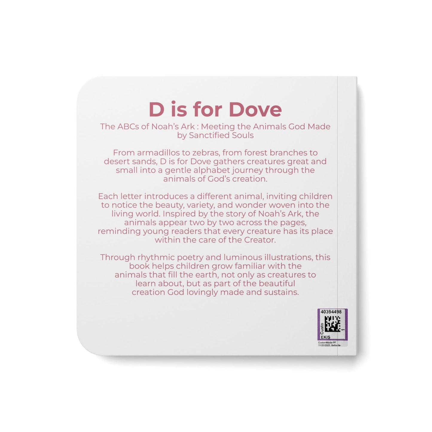 D is for Dove (Baby Board Book) Noah's Ark ABC | Christian Animal Alphabet for Toddlers | Bible Animals Baby Book | Christian Kids