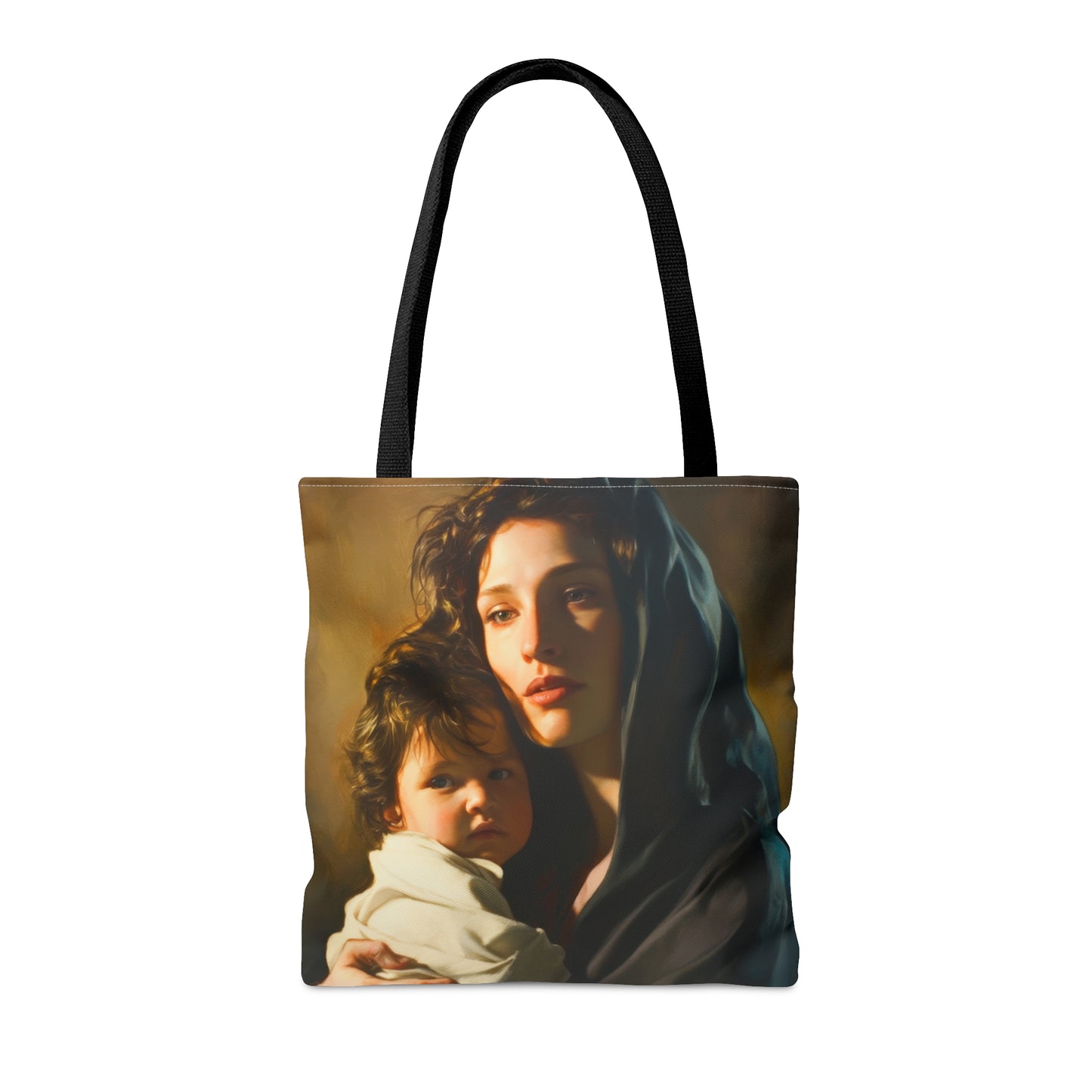 A mother's Gentle Embrace - Mary and The Christ Child Tote Bag - Large Medium Small Faith Art Bag - Catholic Faith Purse