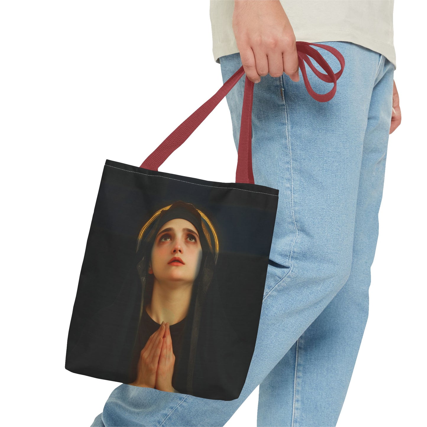 Our Lady of the Cross - Mother Mary  - Our Lady of the Crucifix - Marian Art - Tote Bag - Large Medium Small Faith Art Bag - Tote Purse